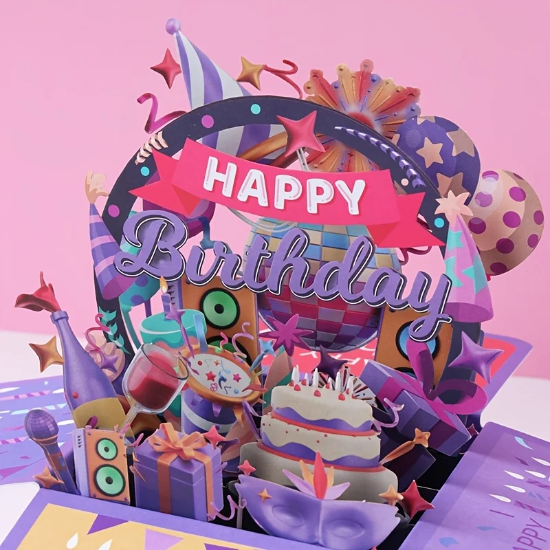 1 Set Purple Pop-Up Birthday Greeting Card Unique Creative Birthday Gift for Adults, Suitable for Birthday Party and Invitations - Image 2