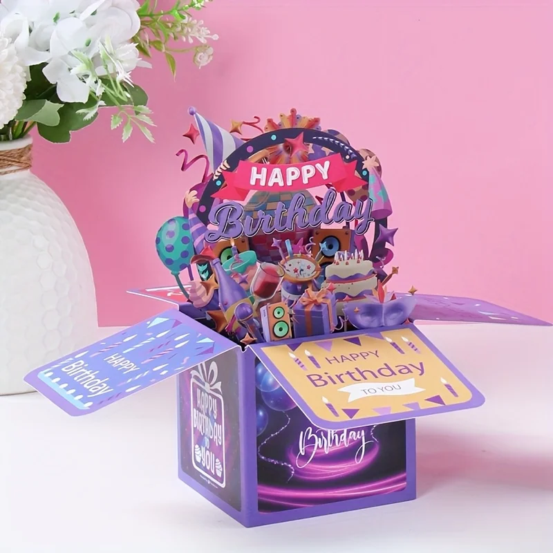 1 Set Purple Pop-Up Birthday Greeting Card Unique Creative Birthday Gift for Adults, Suitable for Birthday Party and Invitations - Image 3