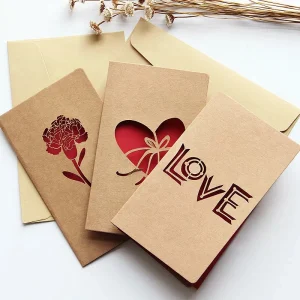 With Envelope Cutout Love Heart Rose Mother's Day Thank you Card Blessing Gift Vintage Kraft Paper Valentine's Day Greeting Card