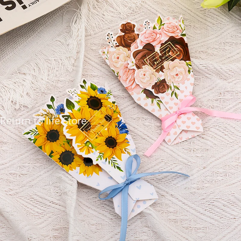 Flower Pattern 3D Foldable Bouquet Greeting Card Blessing Words Wedding Invitation DIY Card Birthday Gift Greeting Card - Image 2