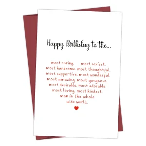 1pcs Happy Birthday Card for Husband Boy Or Men ,Funny Birthday Greeting Card for Boyfriends,Thank You Cards,Romantic Love Card