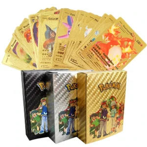 10-55Pcs Pokemon Gold Foil Cards Golden Letters English Spanish French German Game Card Metalicas Charizard Vmax Gx Series Gift