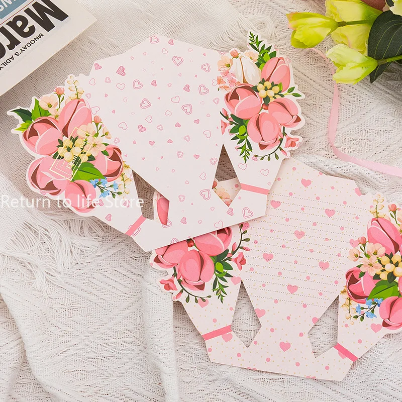 Flower Pattern 3D Foldable Bouquet Greeting Card Blessing Words Wedding Invitation DIY Card Birthday Gift Greeting Card - Image 4