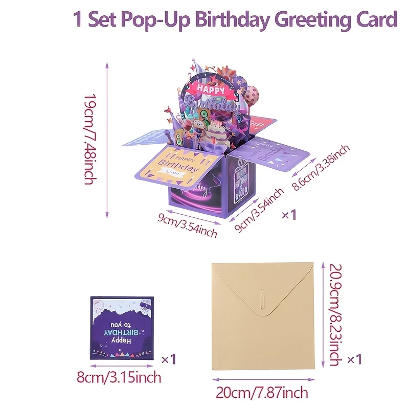 1 Set Purple Pop-Up Birthday Greeting Card Unique Creative Birthday Gift for Adults, Suitable for Birthday Party and Invitations - Image 6