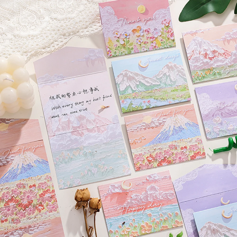6pcs/set of oil painting style cards Thank you card Folding card Blessing message card Gift card Art painting postcard - Image 3