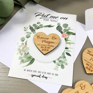 Personalised Wedding Invitation Botanical Floral Cards with Wooden Floral Save The Dates Custom Modern Elegant Save The Dates