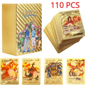 27-110Pcs Pokemon Gold Foil Card VMAX GX Cards English French Spanish German Pikachu Charizard Arceus Colour Pokémon Cards Gift