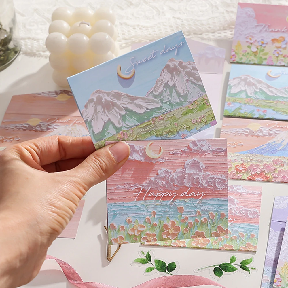 6pcs/set of oil painting style cards Thank you card Folding card Blessing message card Gift card Art painting postcard - Image 2