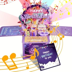 1 Set Purple Pop-Up Birthday Greeting Card Unique Creative Birthday Gift for Adults, Suitable for Birthday Party and Invitations