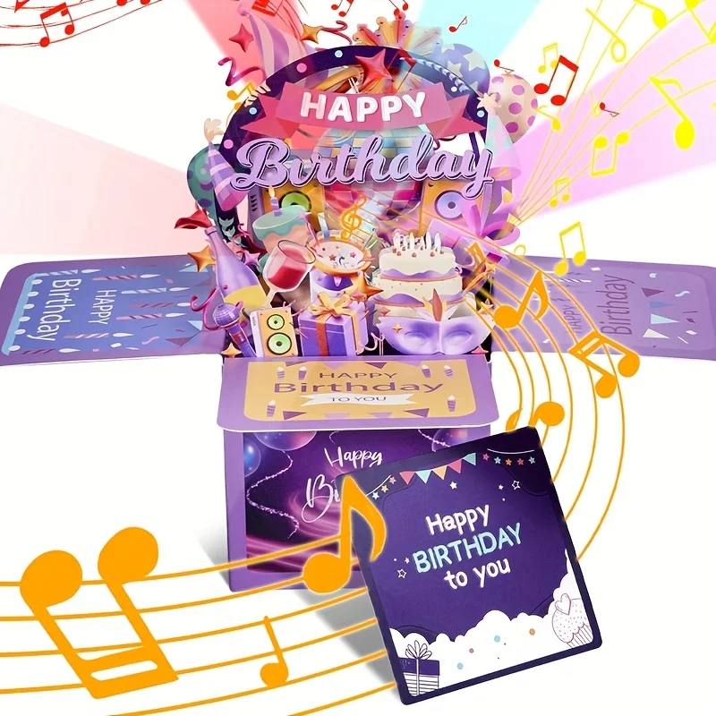 1 Set Purple Pop-Up Birthday Greeting Card Unique Creative Birthday Gift for Adults, Suitable for Birthday Party and Invitations
